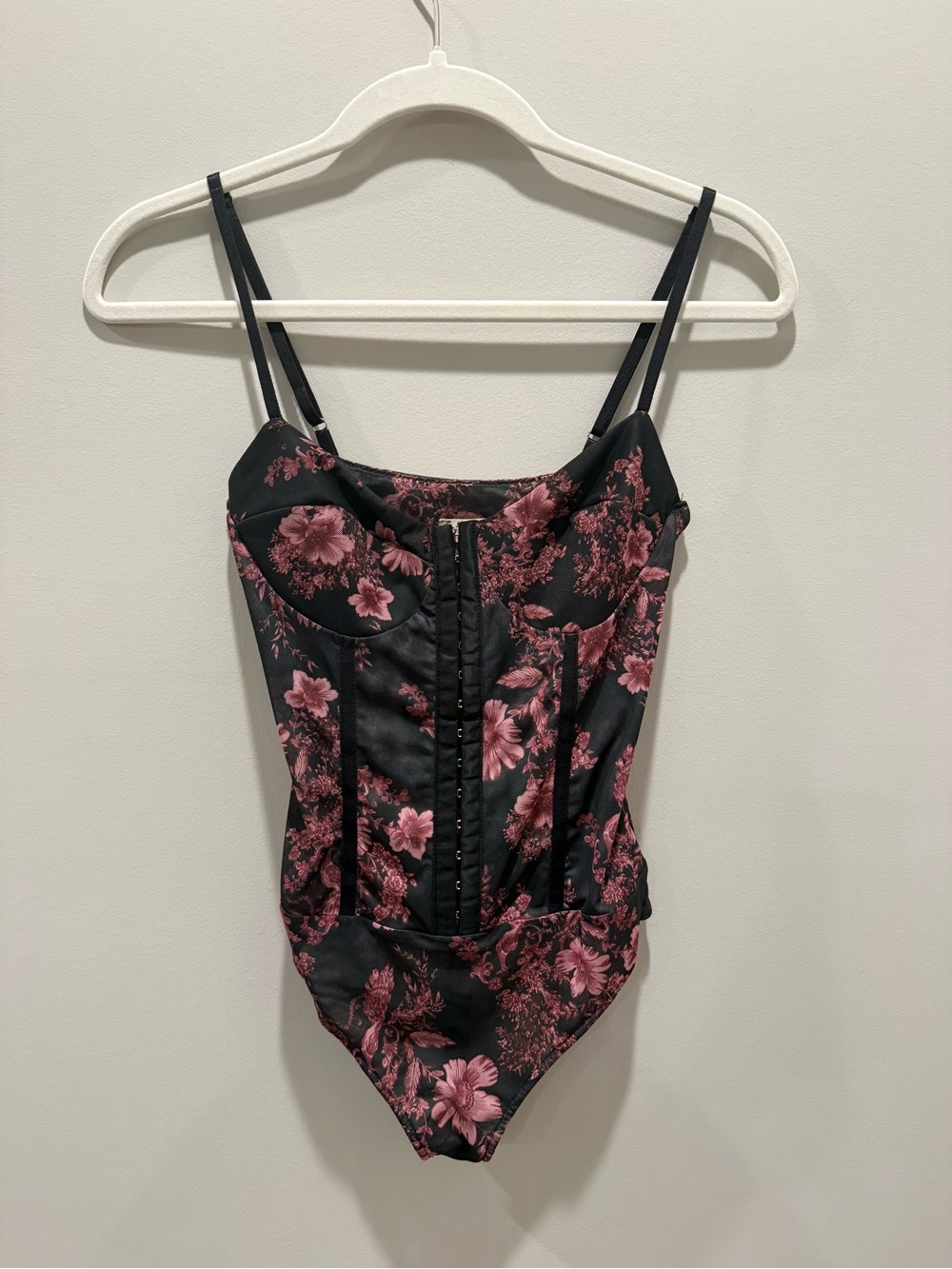 Free People Intimately: Floral Corset Bodysuit in Black and Pink